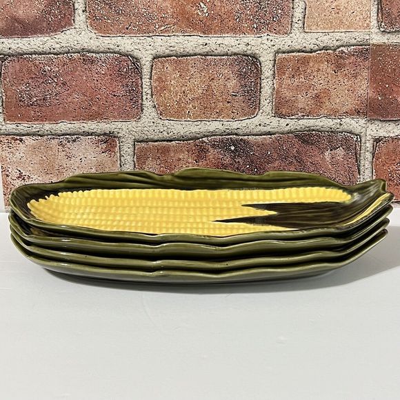 VINTAGE 4 Ceramic Yellow Corn On The Cob Dish Holder Cradle Made in Portugal - Picture 6 of 17
